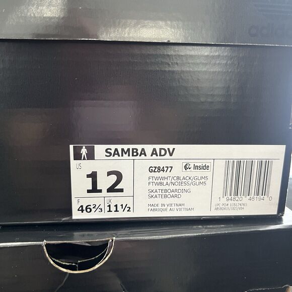 New Adidas Samba ADV Size 12 Us Men’s Sneakers White/Black Gum Style GZ8477 - Picture 9 of 9